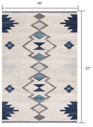 2' X 4' Cream Southwestern Dhurrie Area Rug