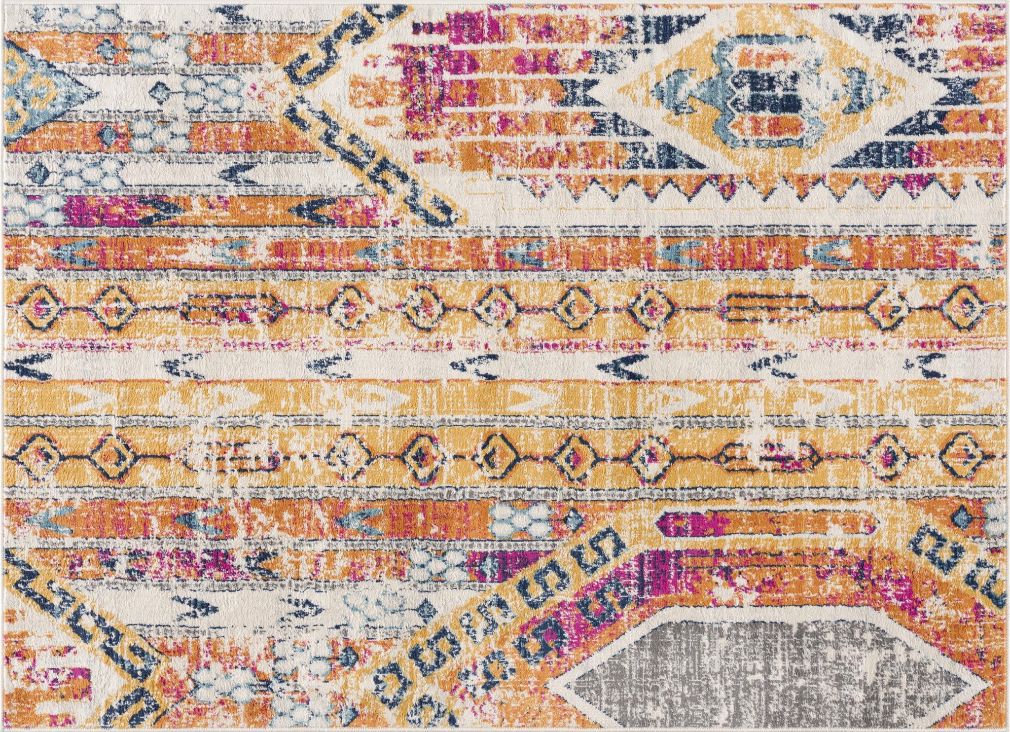 6' X 9' Orange And Ivory Southwestern Dhurrie Area Rug