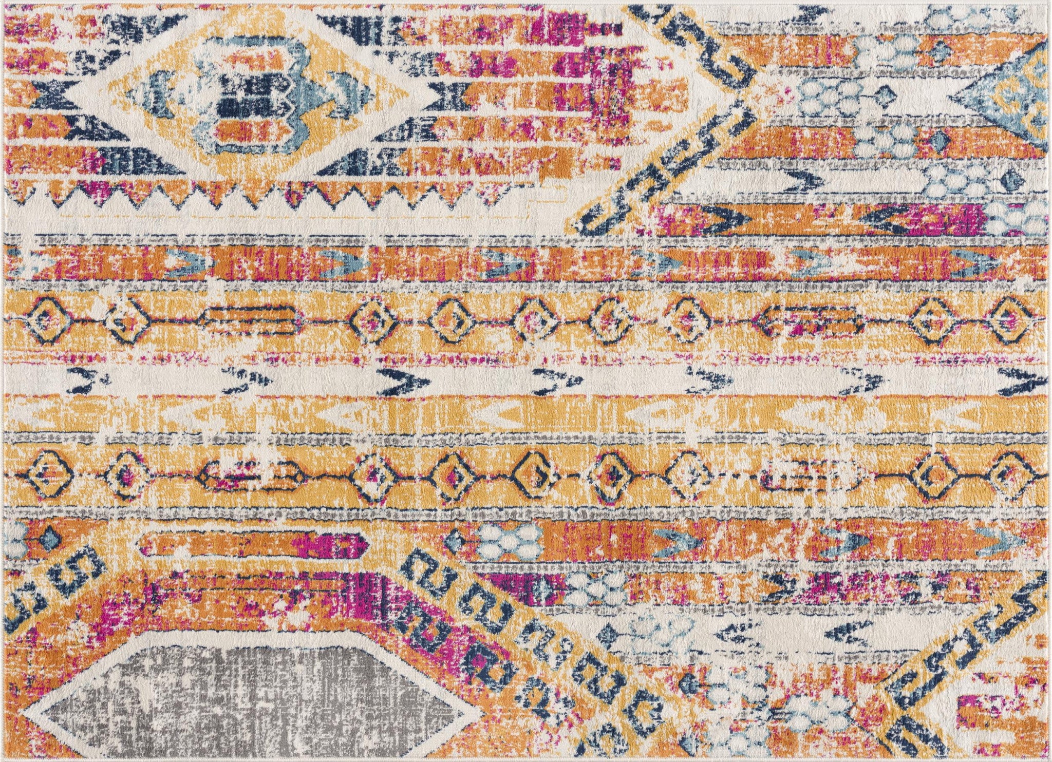 10' Orange And Ivory Southwestern Dhurrie Runner Rug