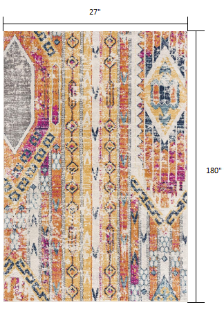 10' Orange And Ivory Southwestern Dhurrie Runner Rug