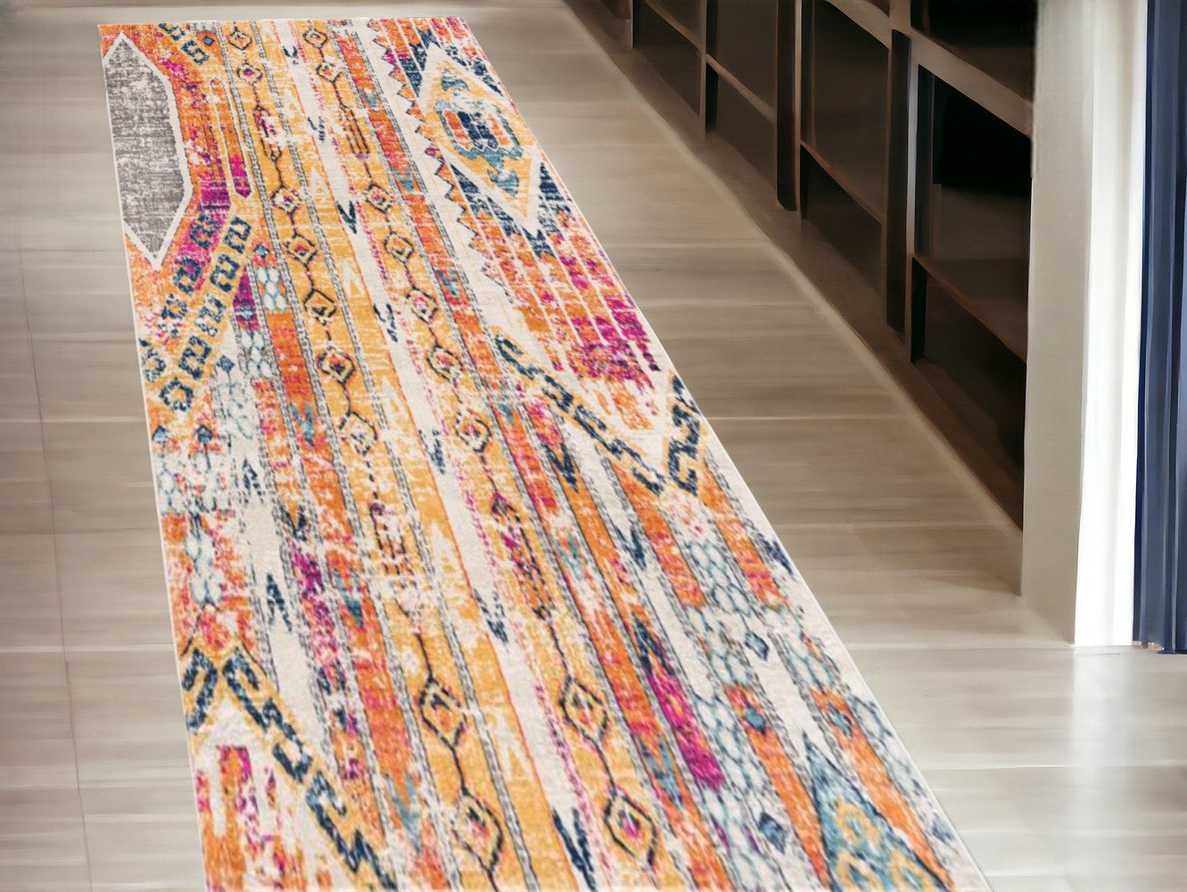 6' X 9' Orange And Ivory Southwestern Dhurrie Area Rug