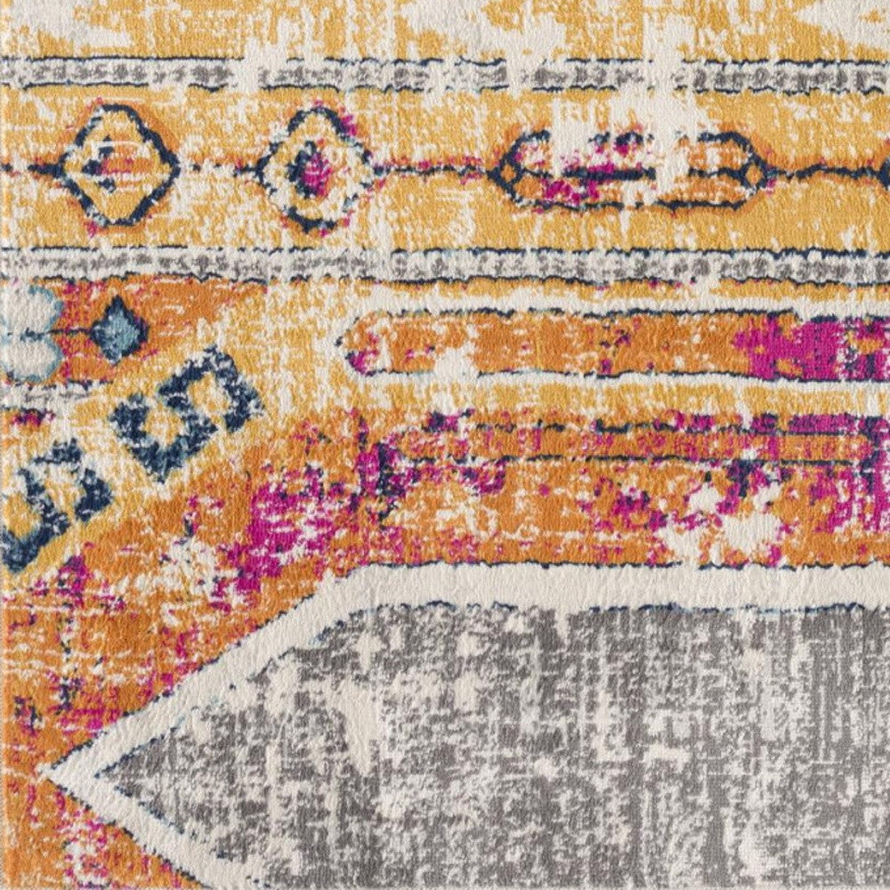 6' X 9' Orange And Ivory Southwestern Dhurrie Area Rug