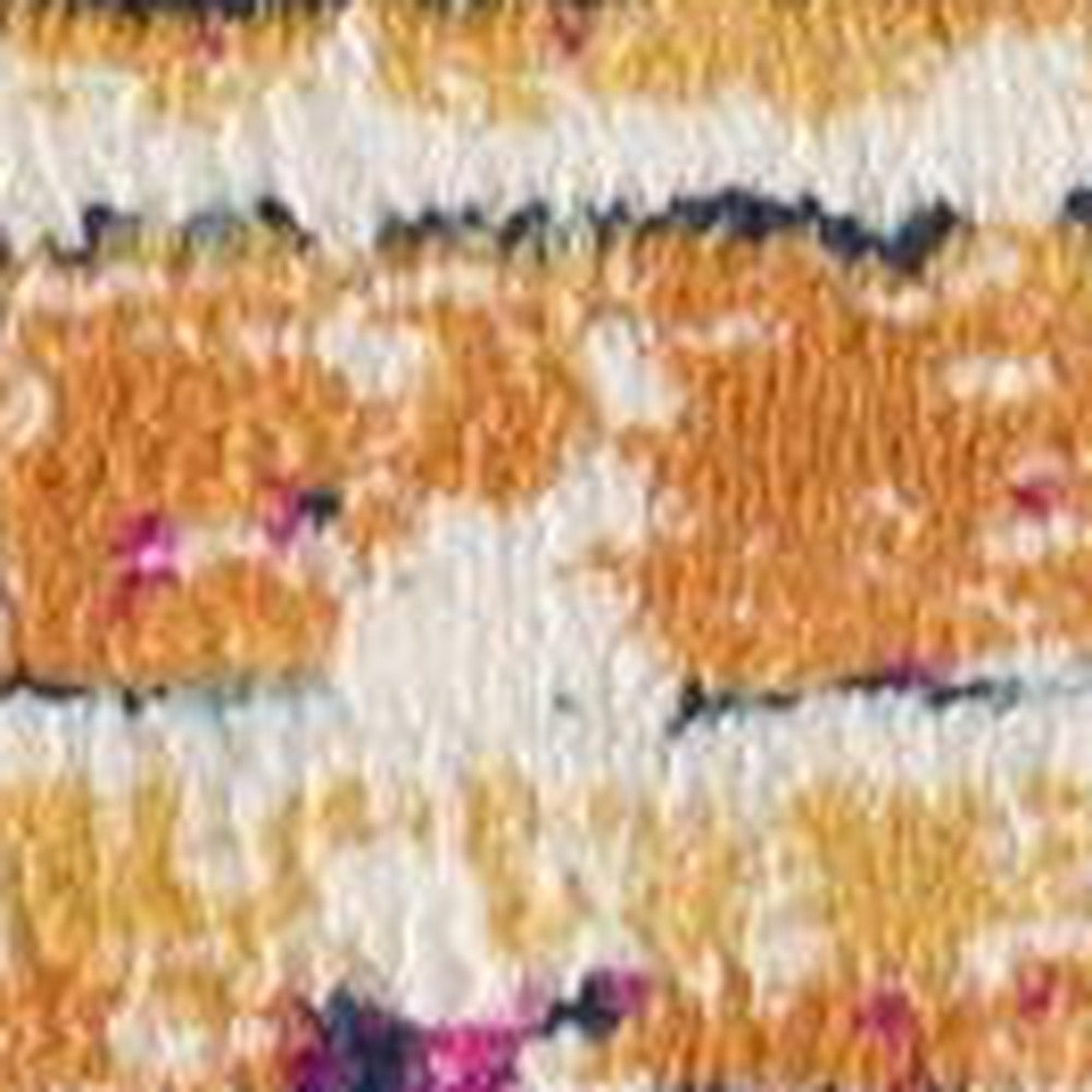 6' X 9' Orange And Ivory Southwestern Dhurrie Area Rug