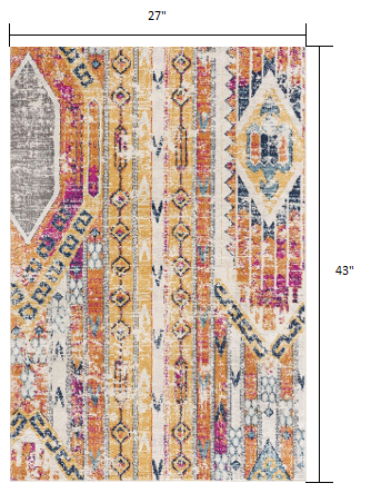 6' X 9' Orange And Ivory Southwestern Dhurrie Area Rug