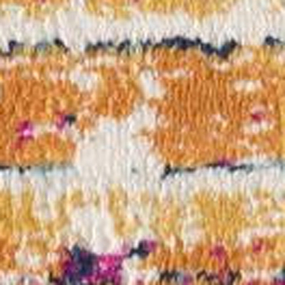 6' X 9' Orange And Ivory Southwestern Dhurrie Area Rug