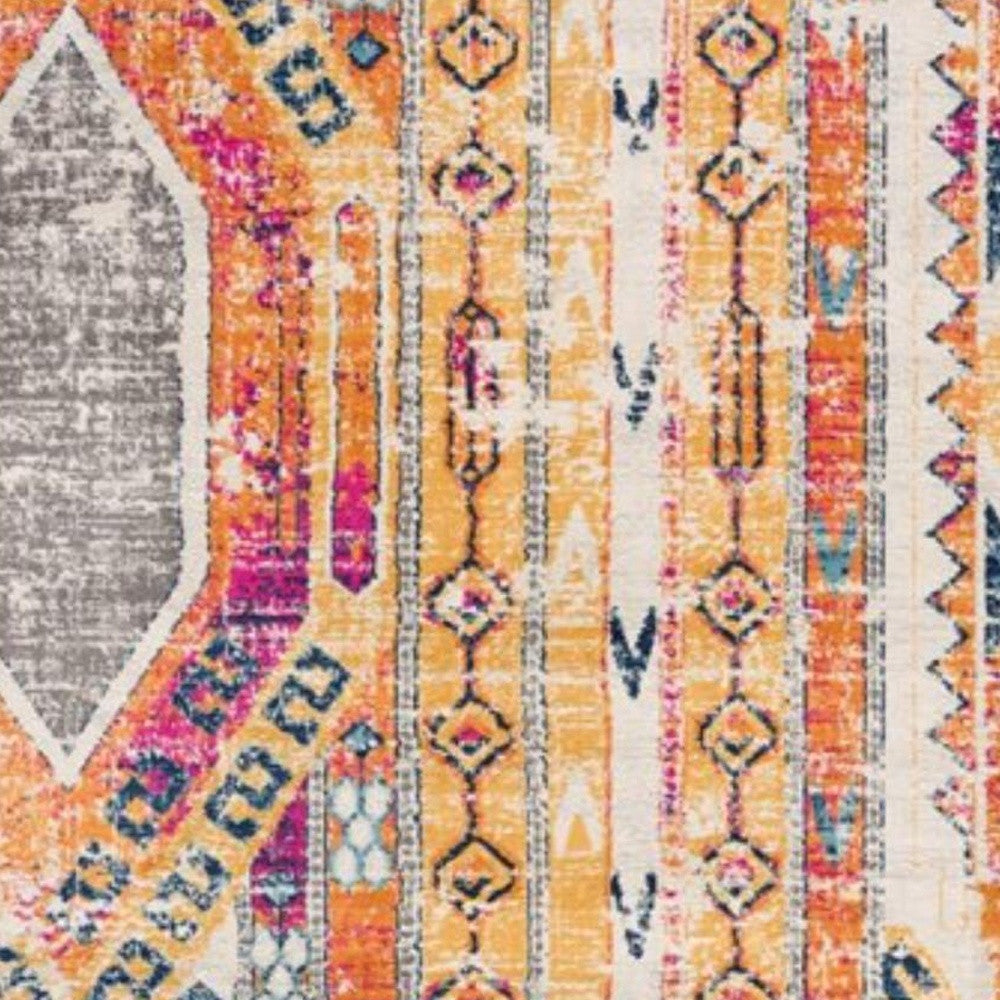 6' X 9' Orange And Ivory Southwestern Dhurrie Area Rug