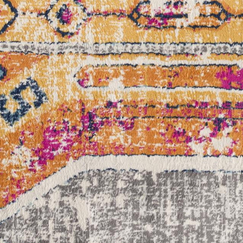 6' X 9' Orange And Ivory Southwestern Dhurrie Area Rug