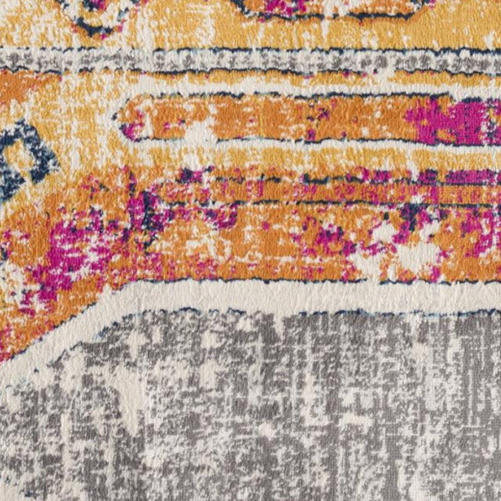 10' Orange And Ivory Southwestern Dhurrie Runner Rug