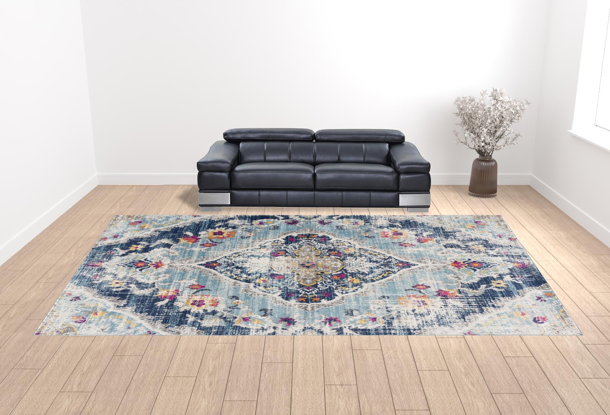 12' X 18' Blue Oriental Washable Non Skid Area Rug