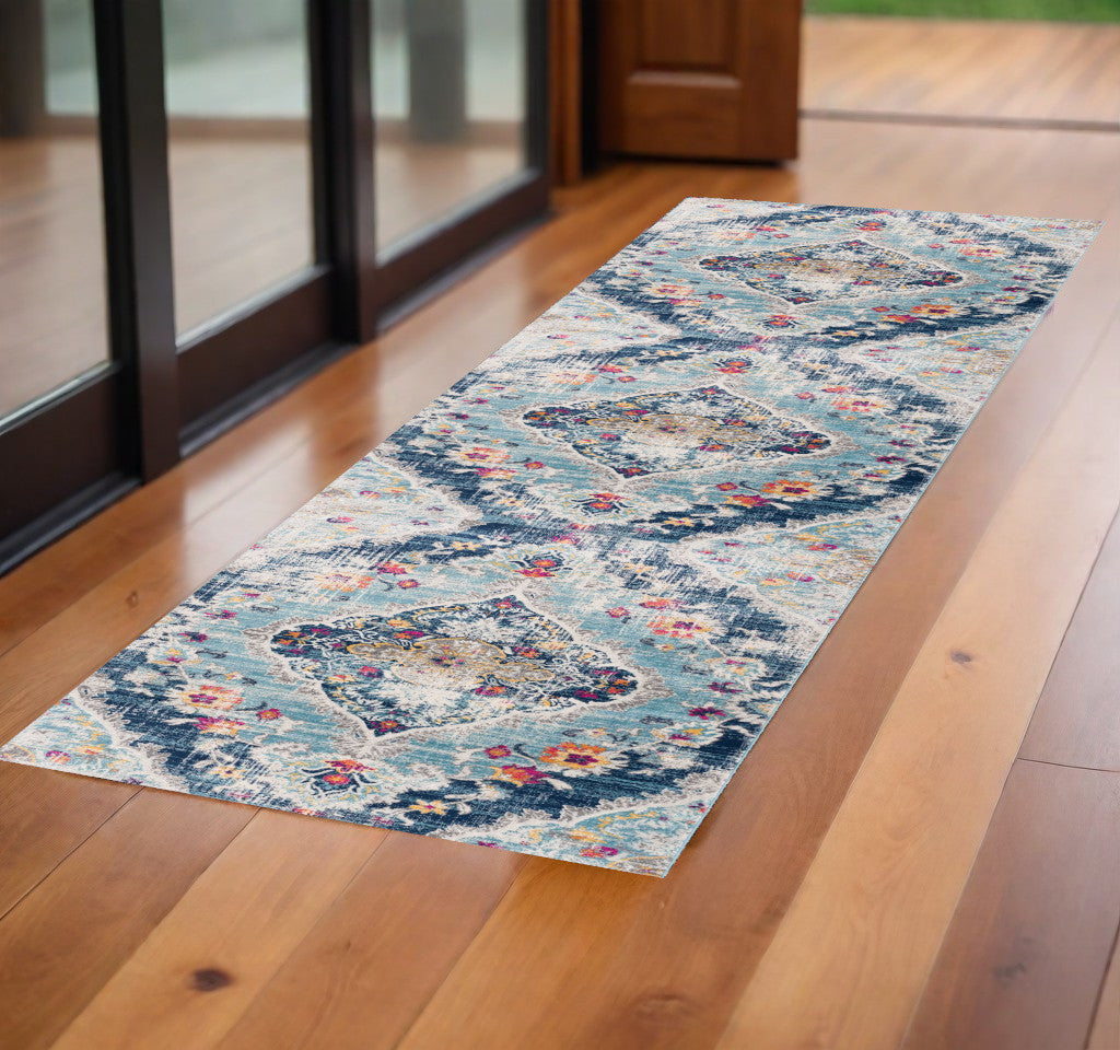 3' X 5' Blue Oriental Dhurrie Area Rug