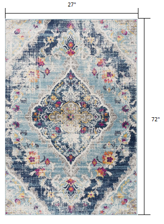 2' X 4' Blue Oriental Dhurrie Area Rug