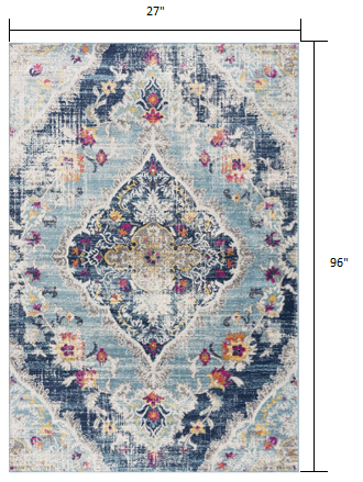 2' X 4' Blue Oriental Dhurrie Area Rug