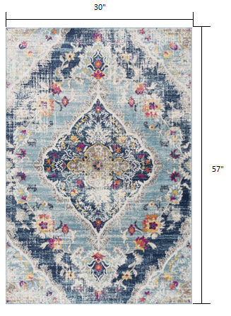 3' X 5' Blue Oriental Dhurrie Area Rug