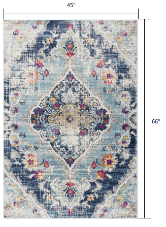 3' X 5' Blue Oriental Dhurrie Area Rug