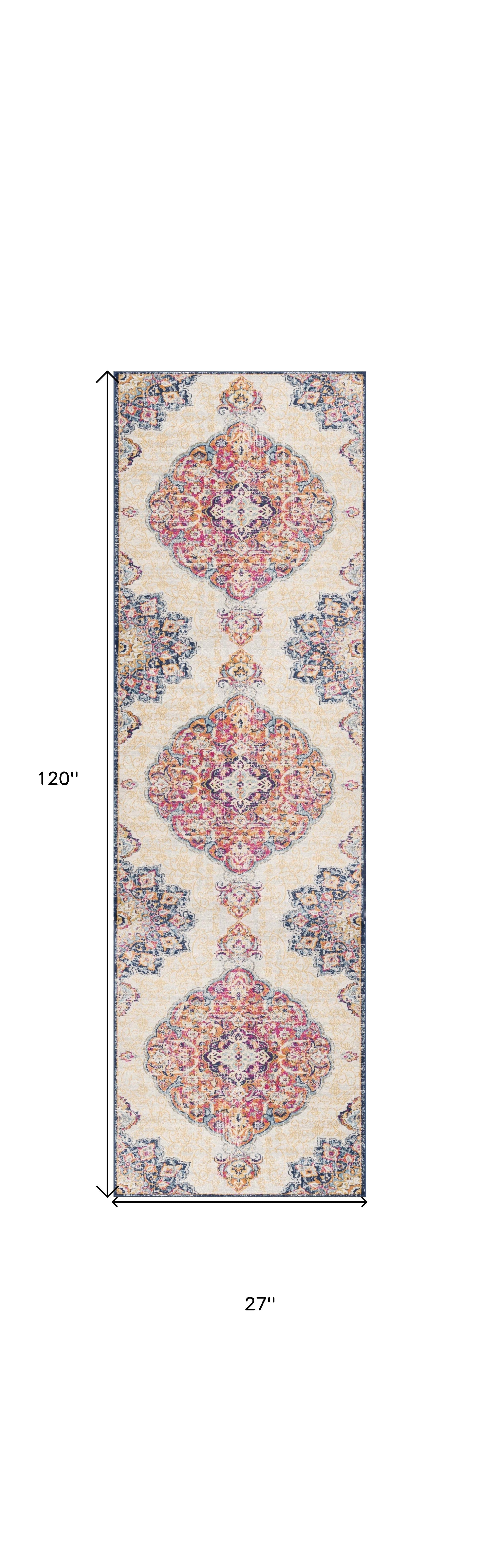 10' Cream Oriental Dhurrie Runner Rug