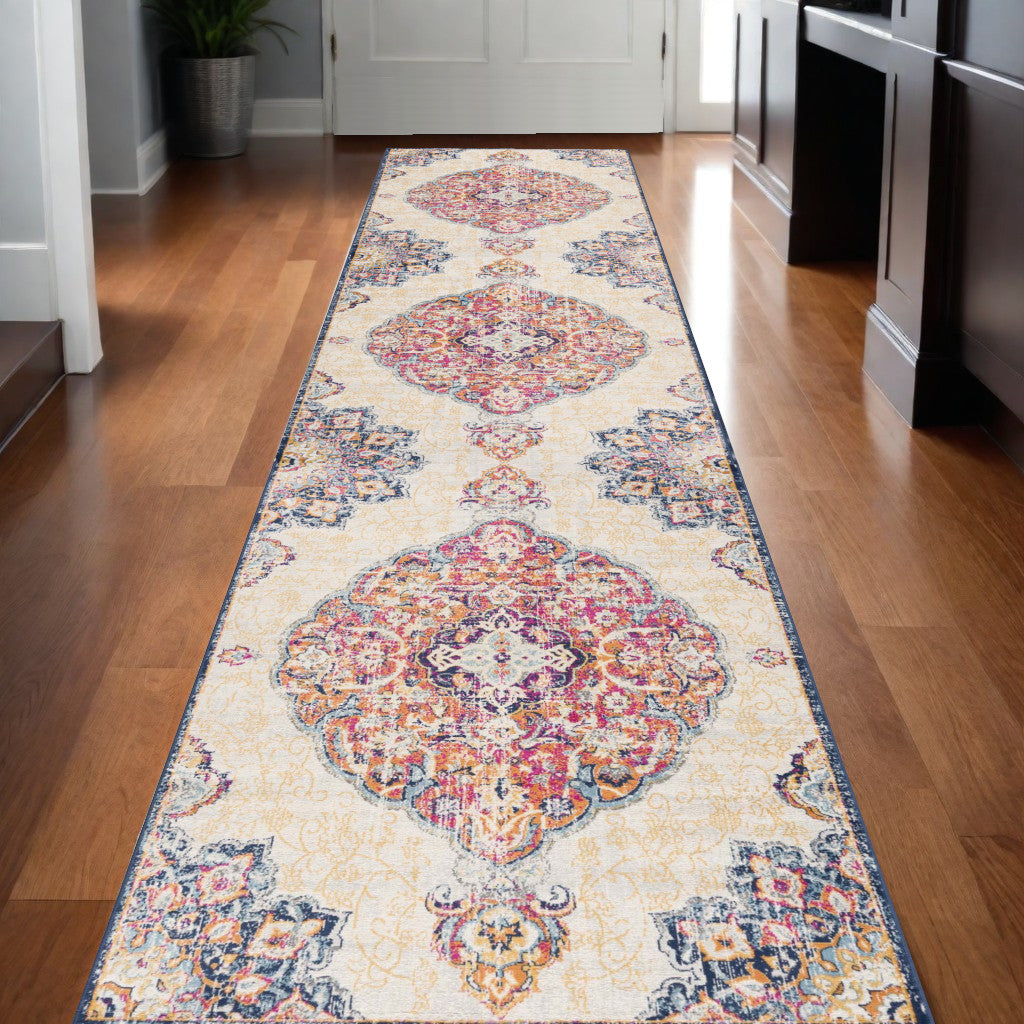 10' Cream Oriental Dhurrie Runner Rug