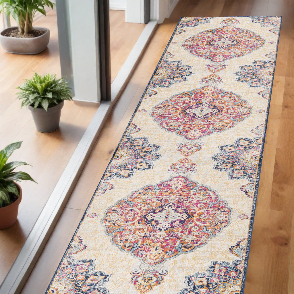 10' Cream Oriental Dhurrie Runner Rug