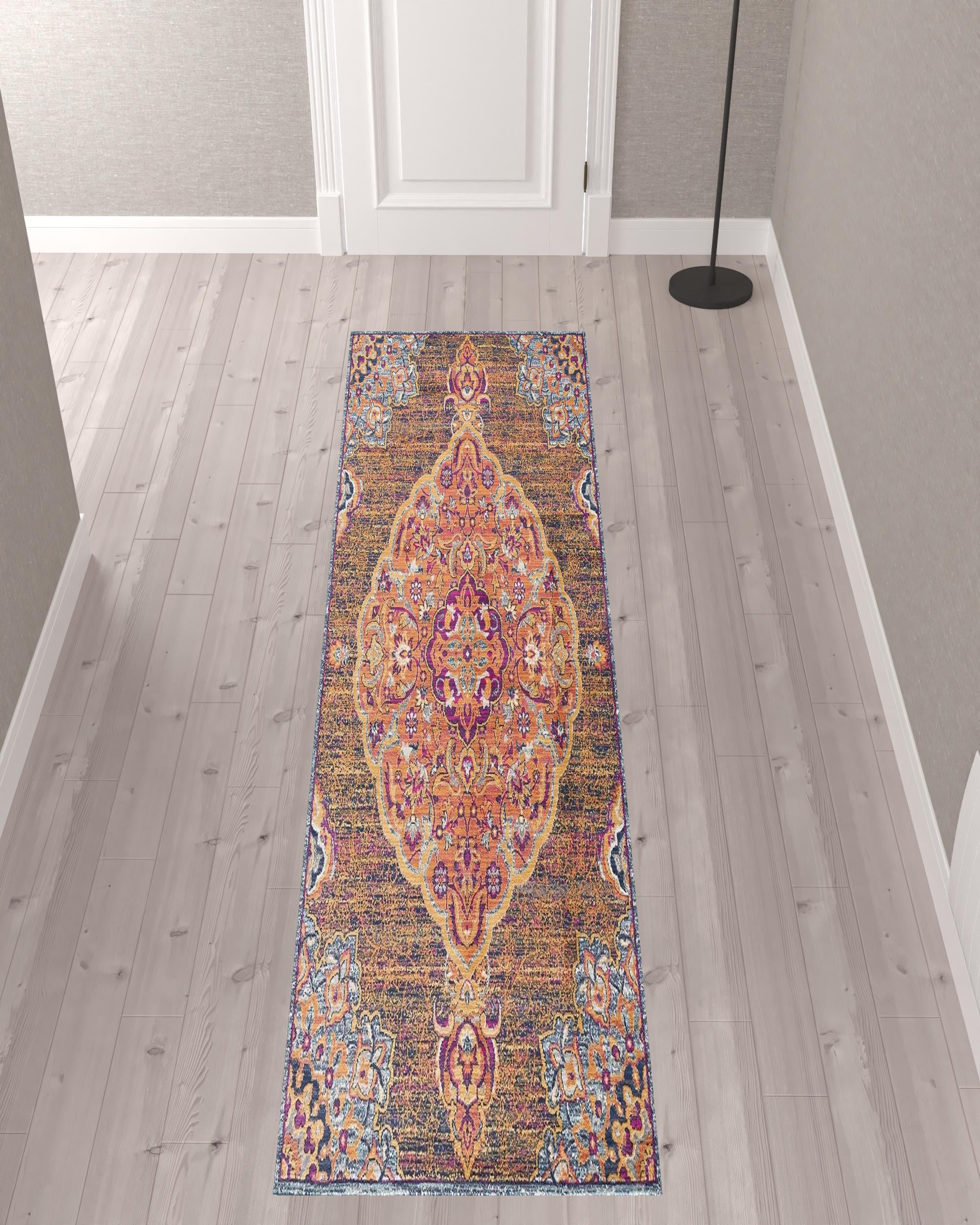 2’ X 10’ Rustic Orange Medallion Runner Rug