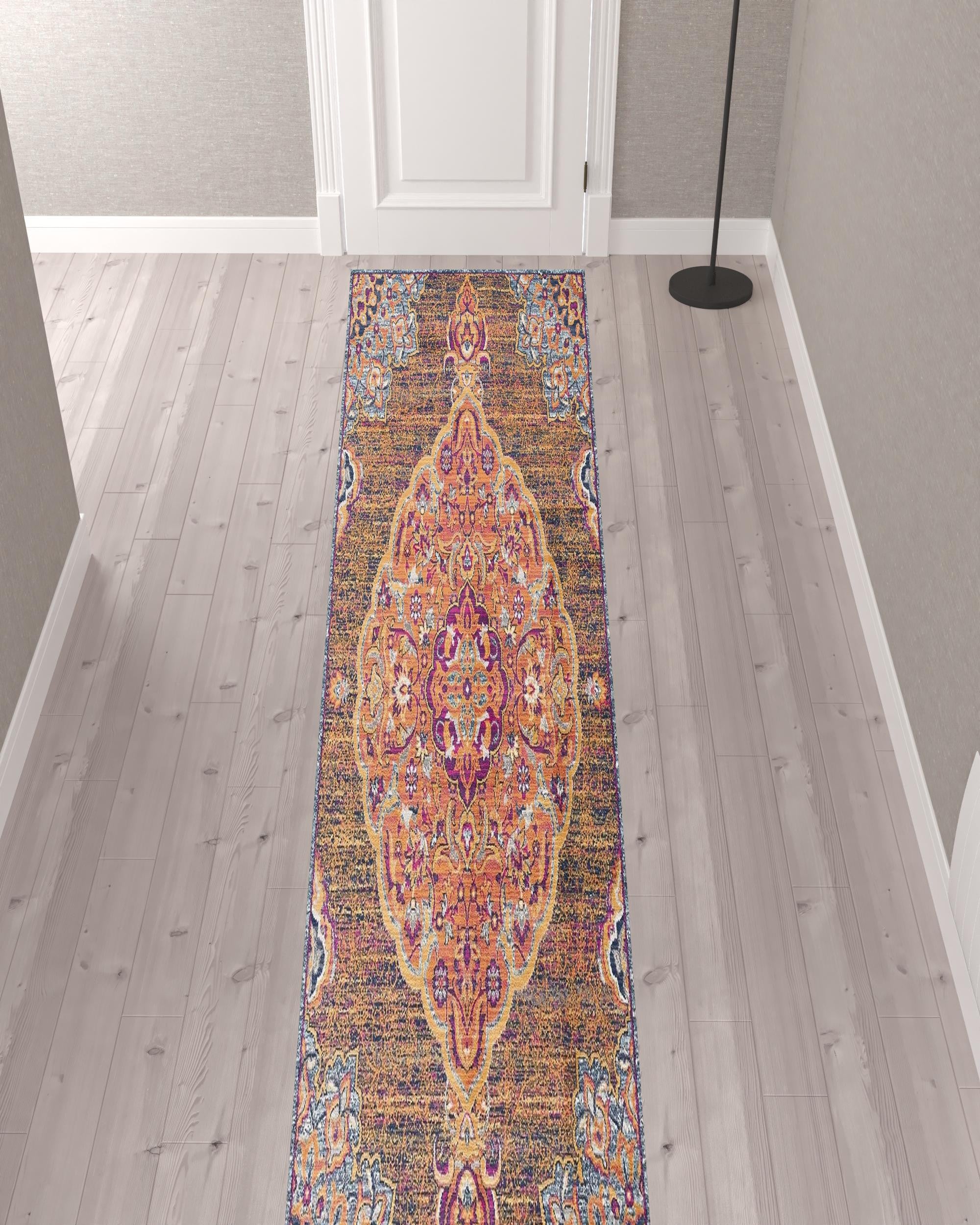 2’ X 10’ Rustic Orange Medallion Runner Rug