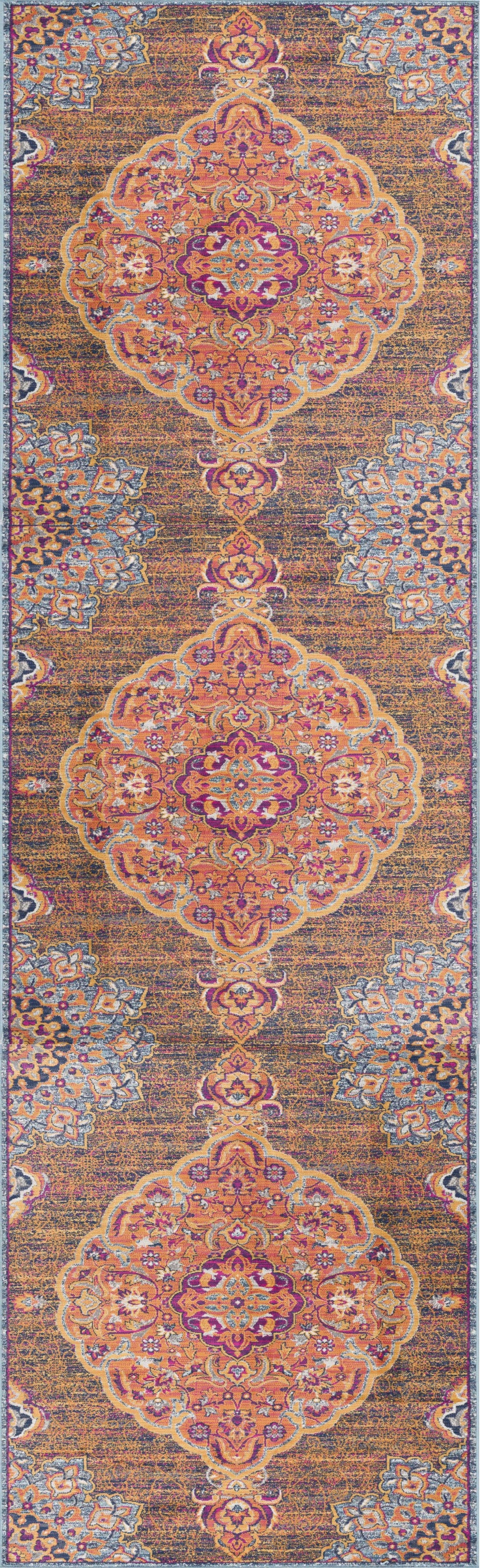 5’ X 8’ Rustic Orange Medallion Area Rug