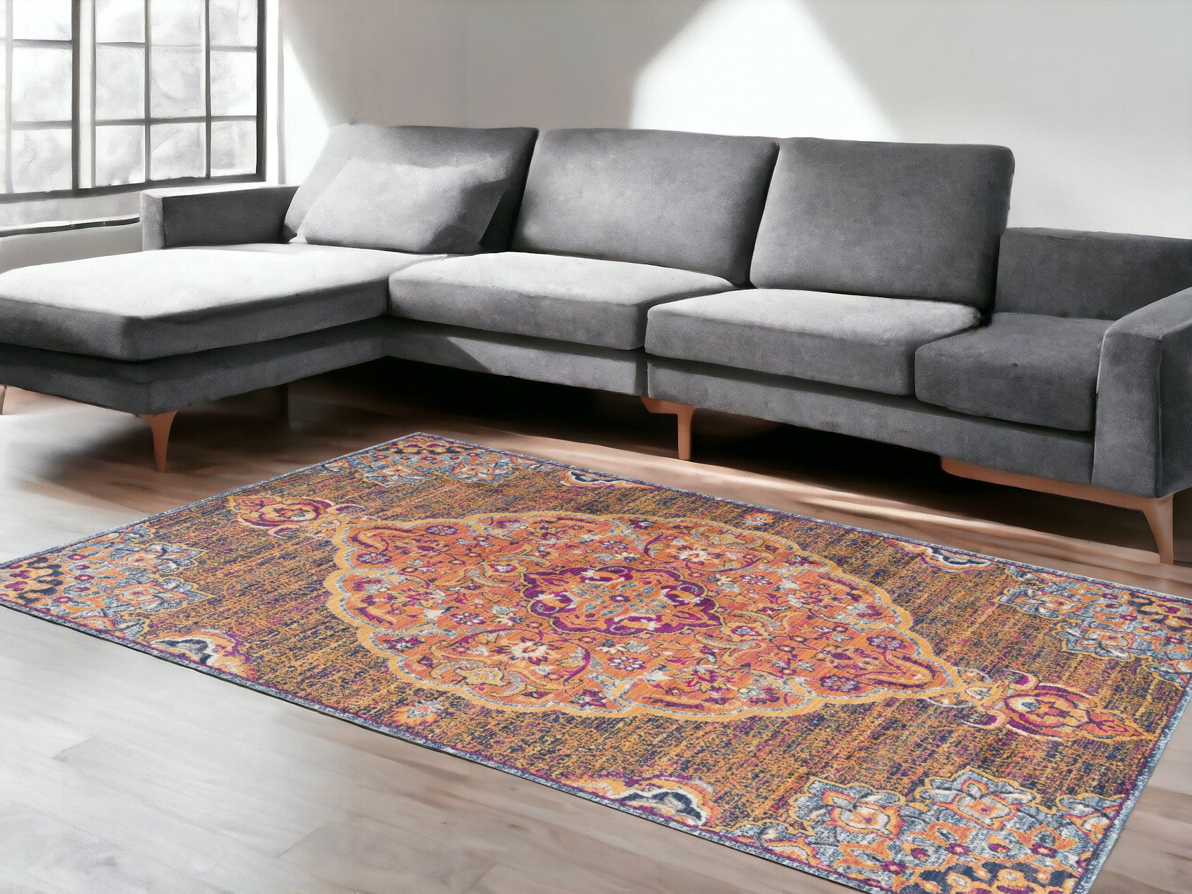 5’ X 8’ Rustic Orange Medallion Area Rug