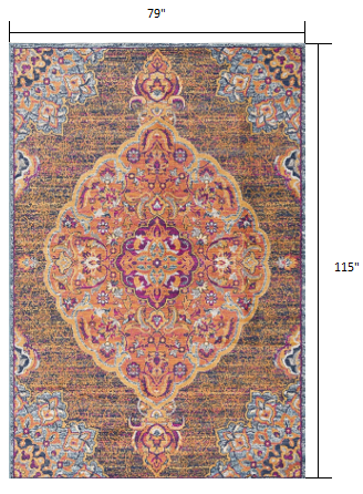 5’ X 8’ Rustic Orange Medallion Area Rug