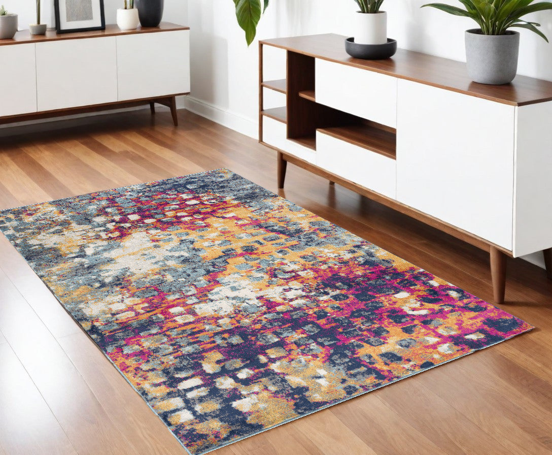 4' x 6' Teal and Gold Abstract Area Rug