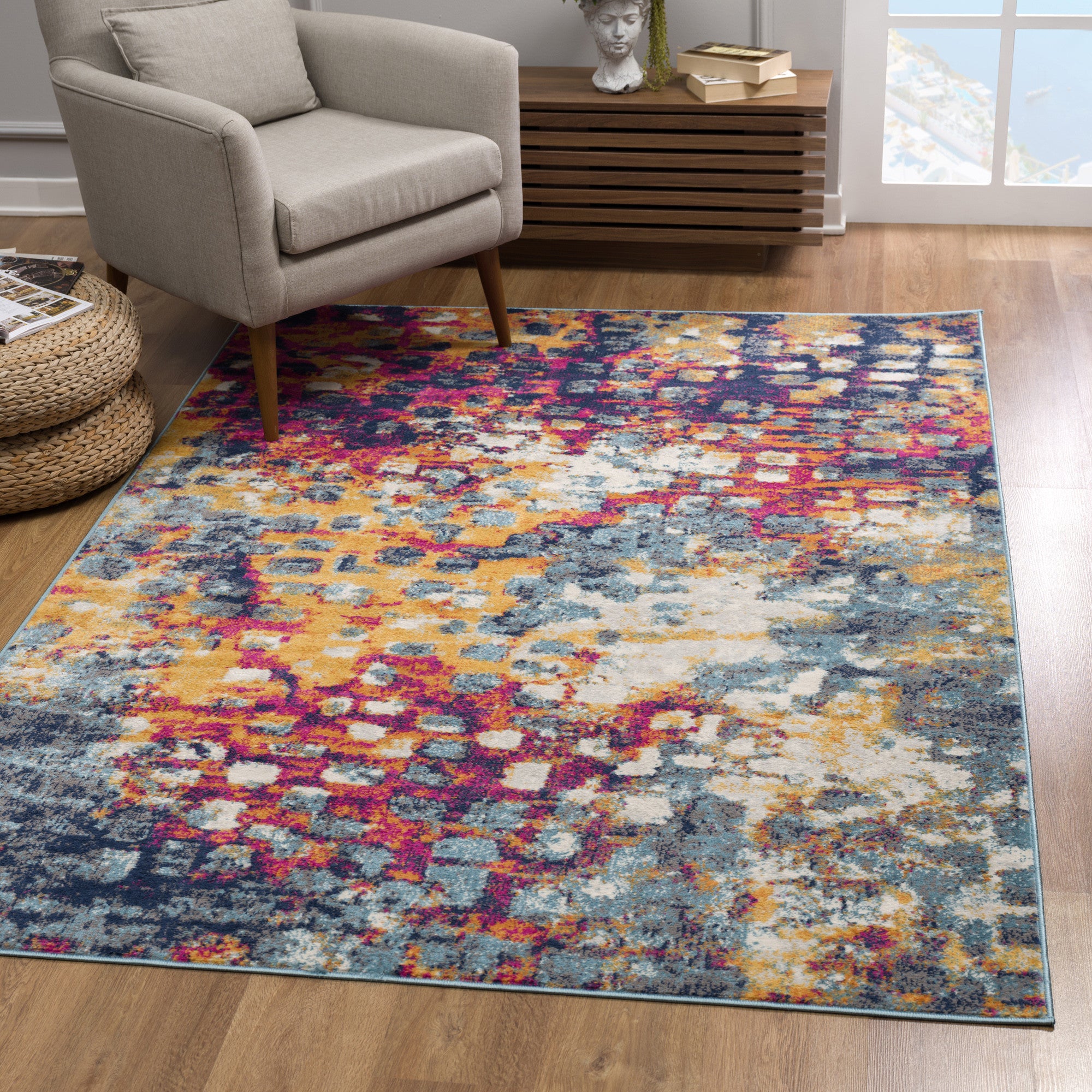 4' x 6' Teal and Gold Abstract Area Rug