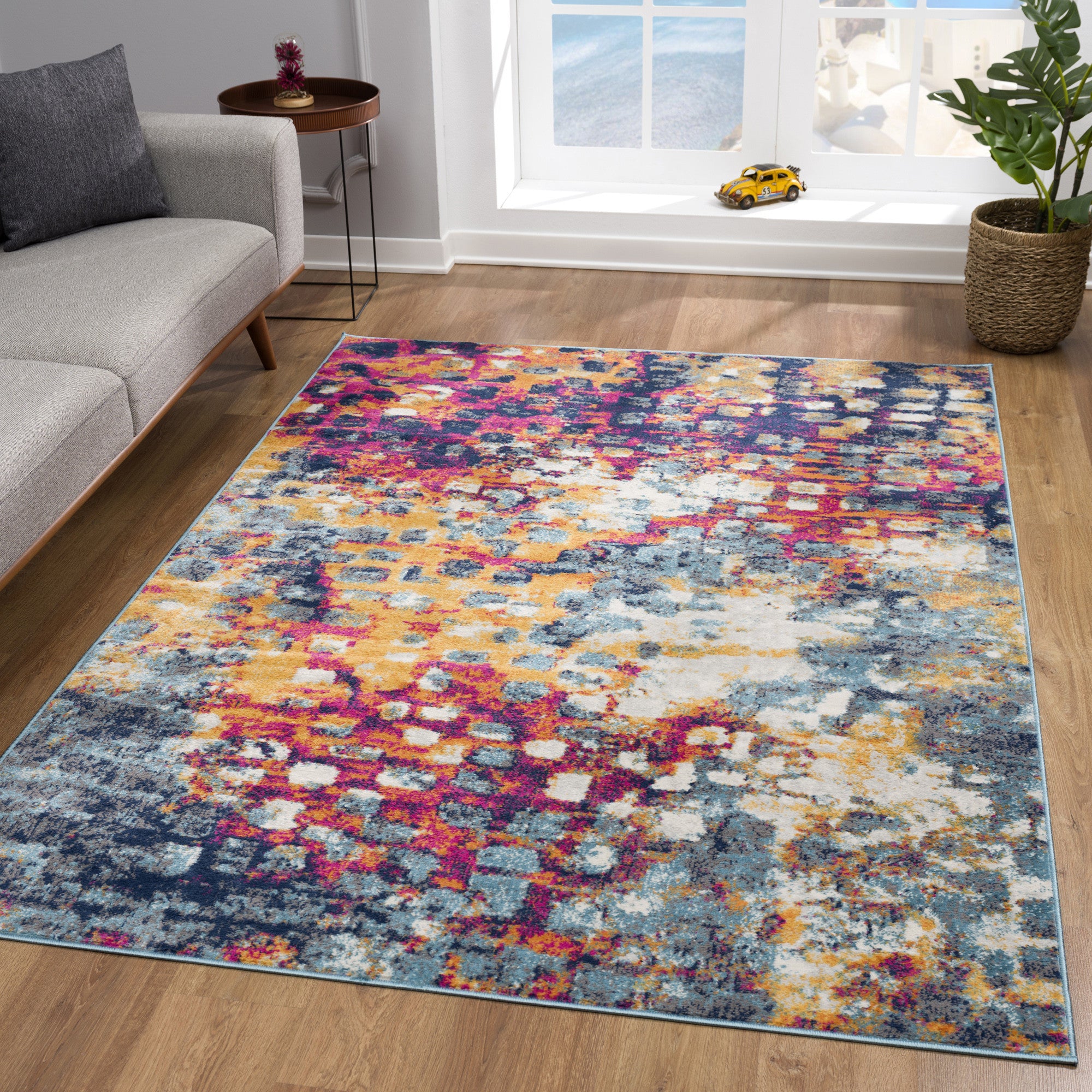 4' x 6' Teal and Gold Abstract Area Rug