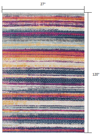 2’ X 10’ Multicolor Irregular Stripe Boho Runner Rug