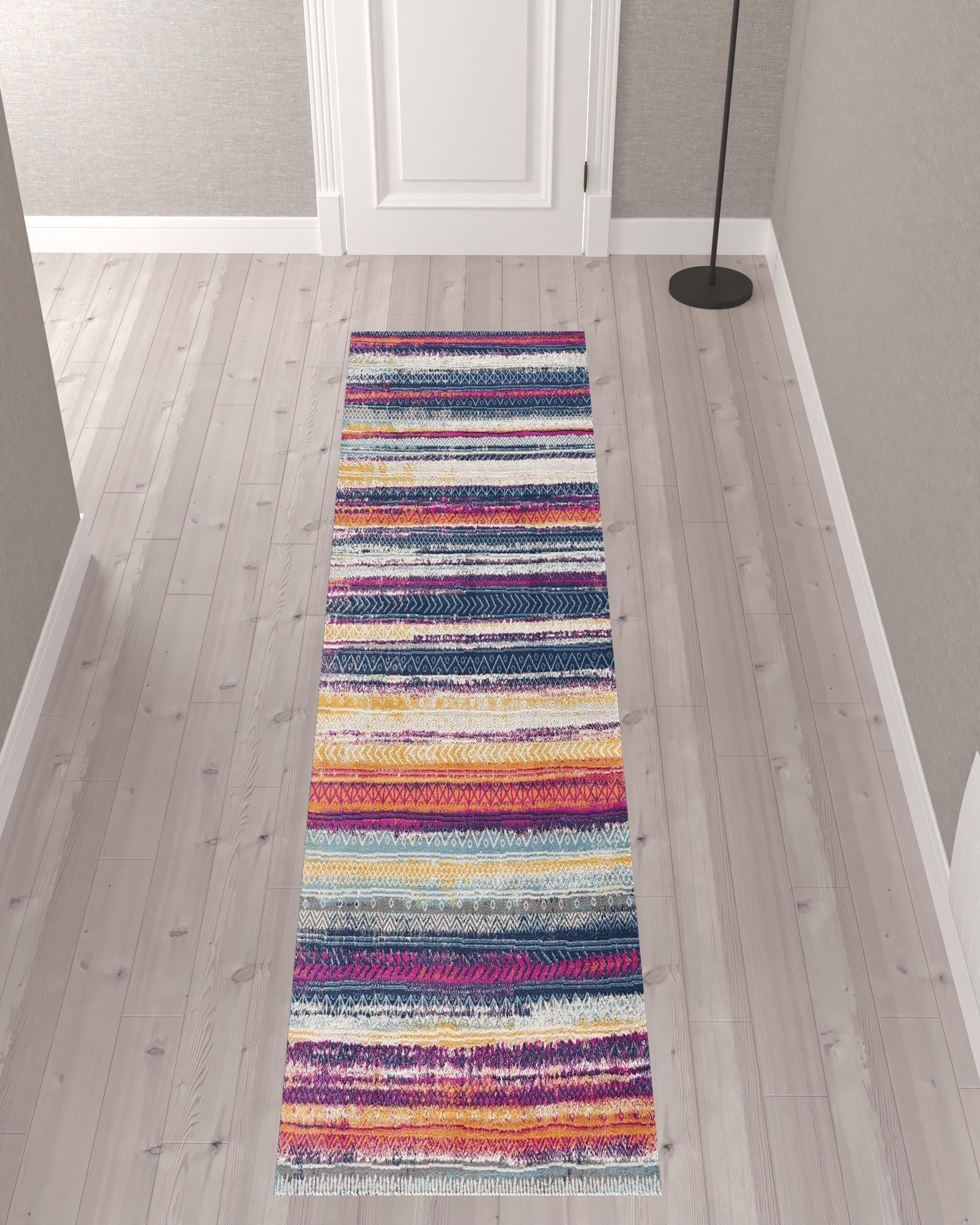 2’ X 5’ Multicolor Irregular Striped Area Rug