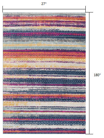 2’ X 10’ Multicolor Irregular Stripe Boho Runner Rug