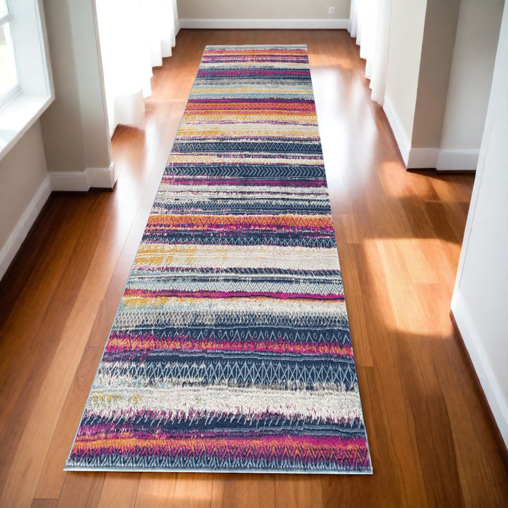 2’ X 5’ Multicolor Irregular Striped Area Rug