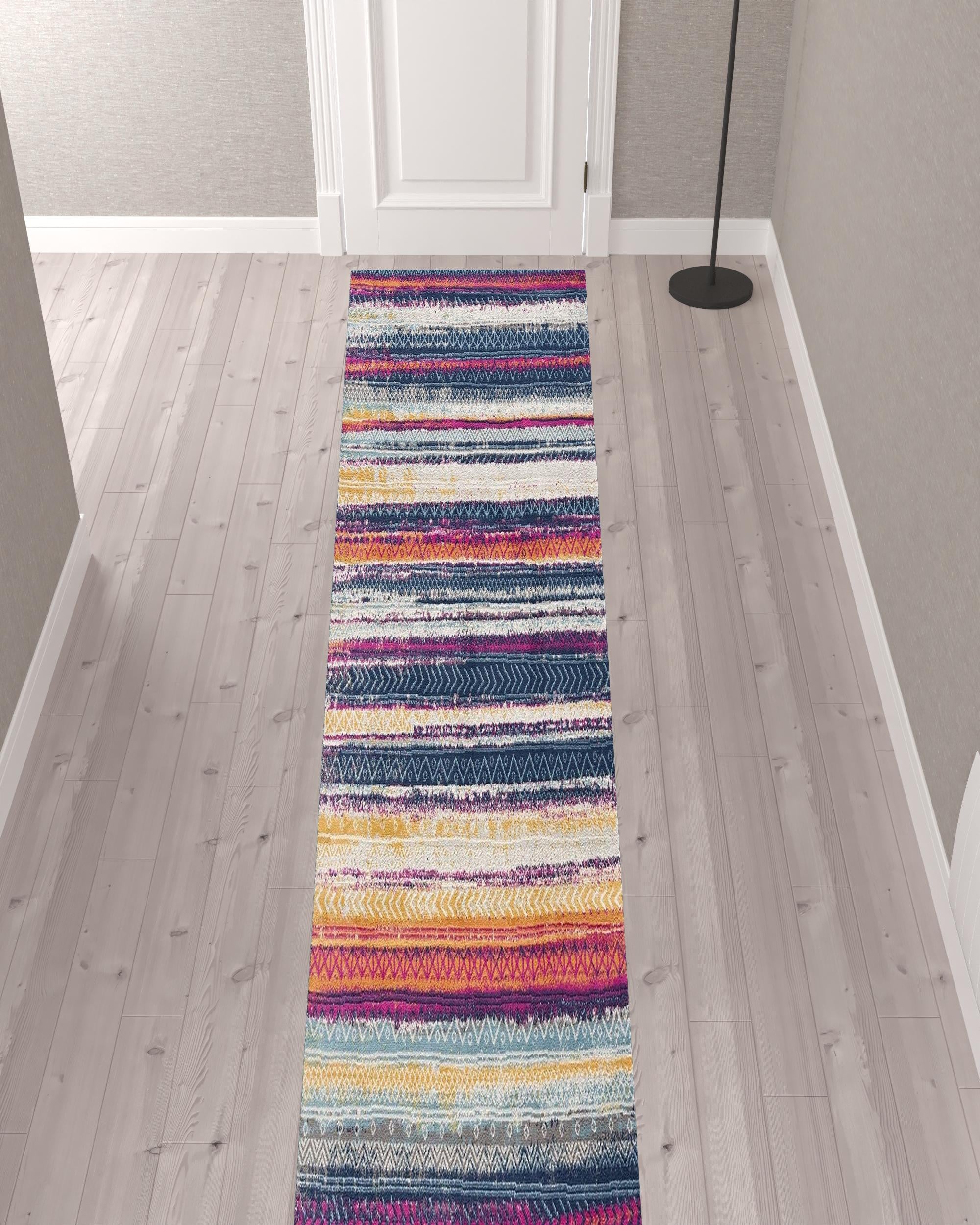 2’ X 10’ Multicolor Irregular Stripe Boho Runner Rug