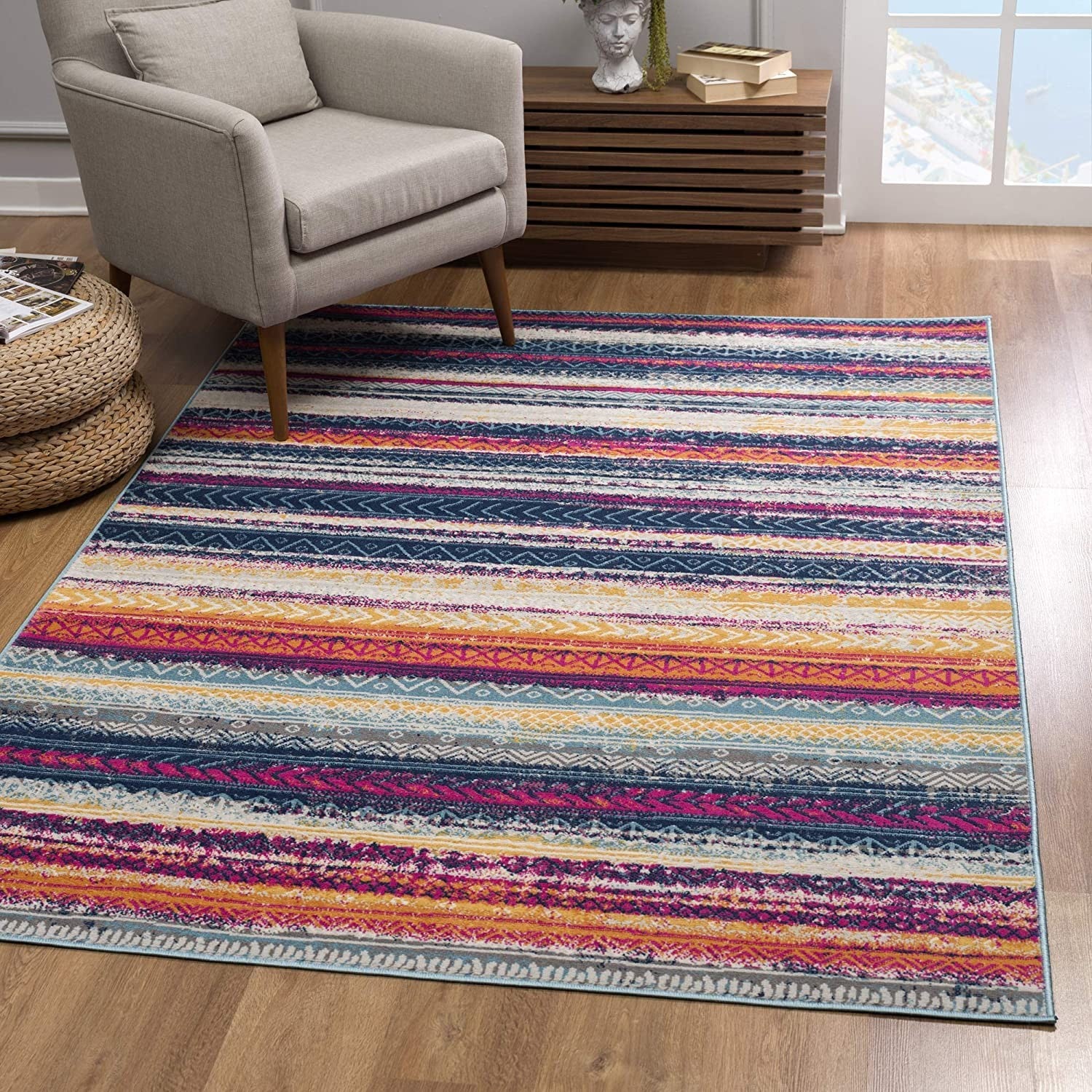 2’ X 5’ Multicolor Irregular Striped Area Rug