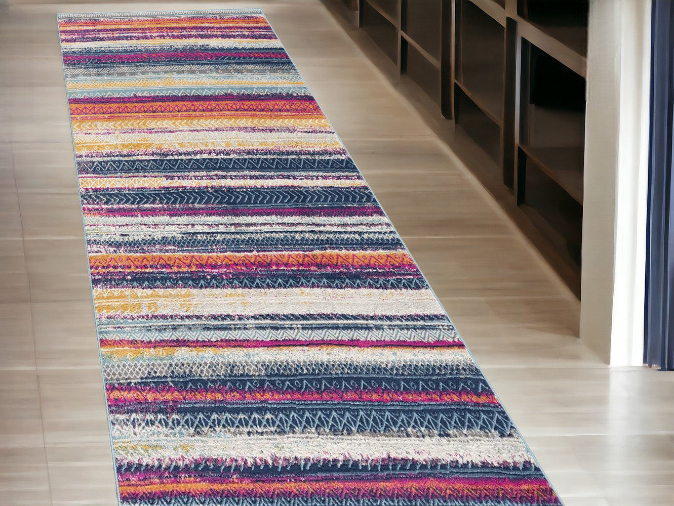 2’ X 5’ Multicolor Irregular Striped Area Rug