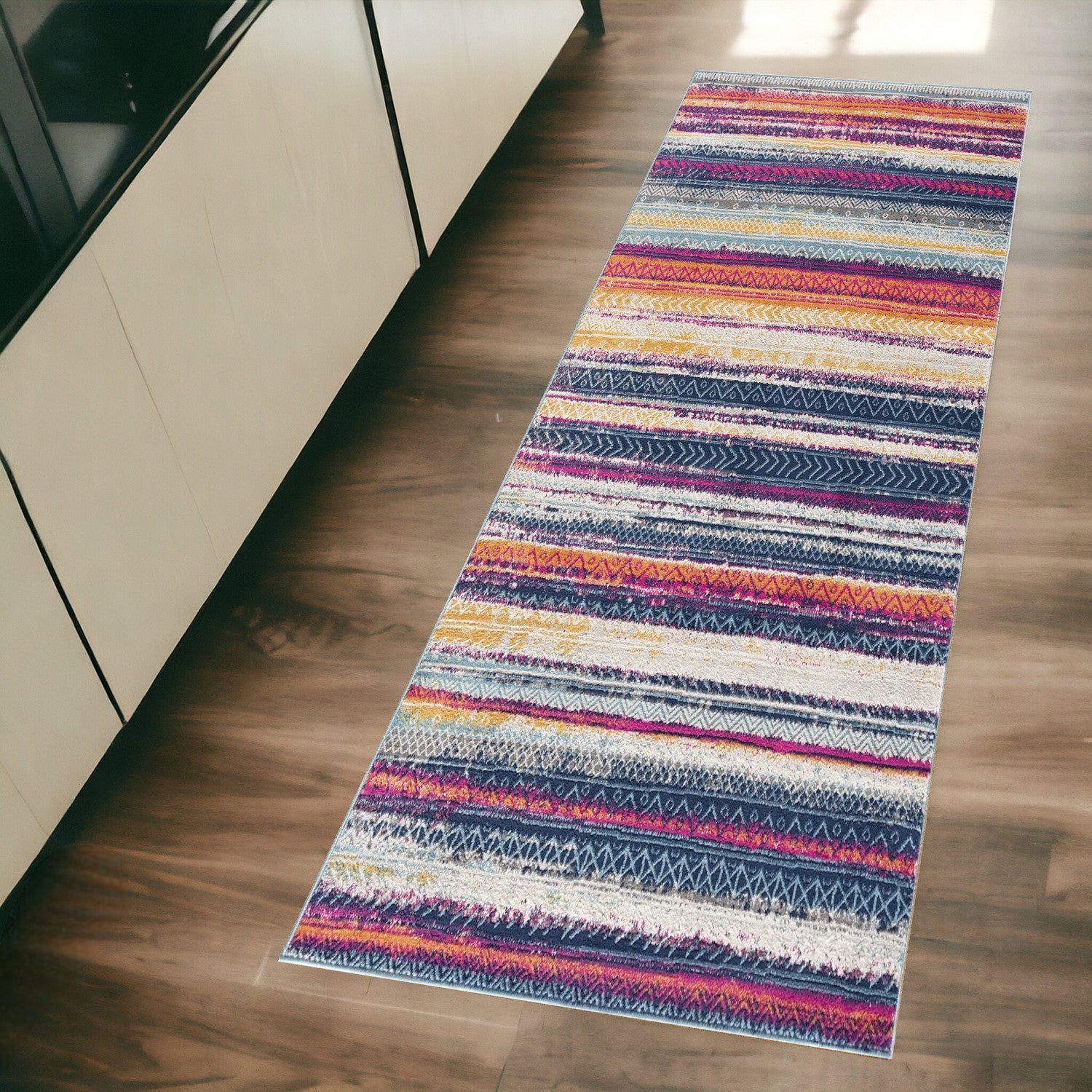 2’ X 5’ Multicolor Irregular Striped Area Rug