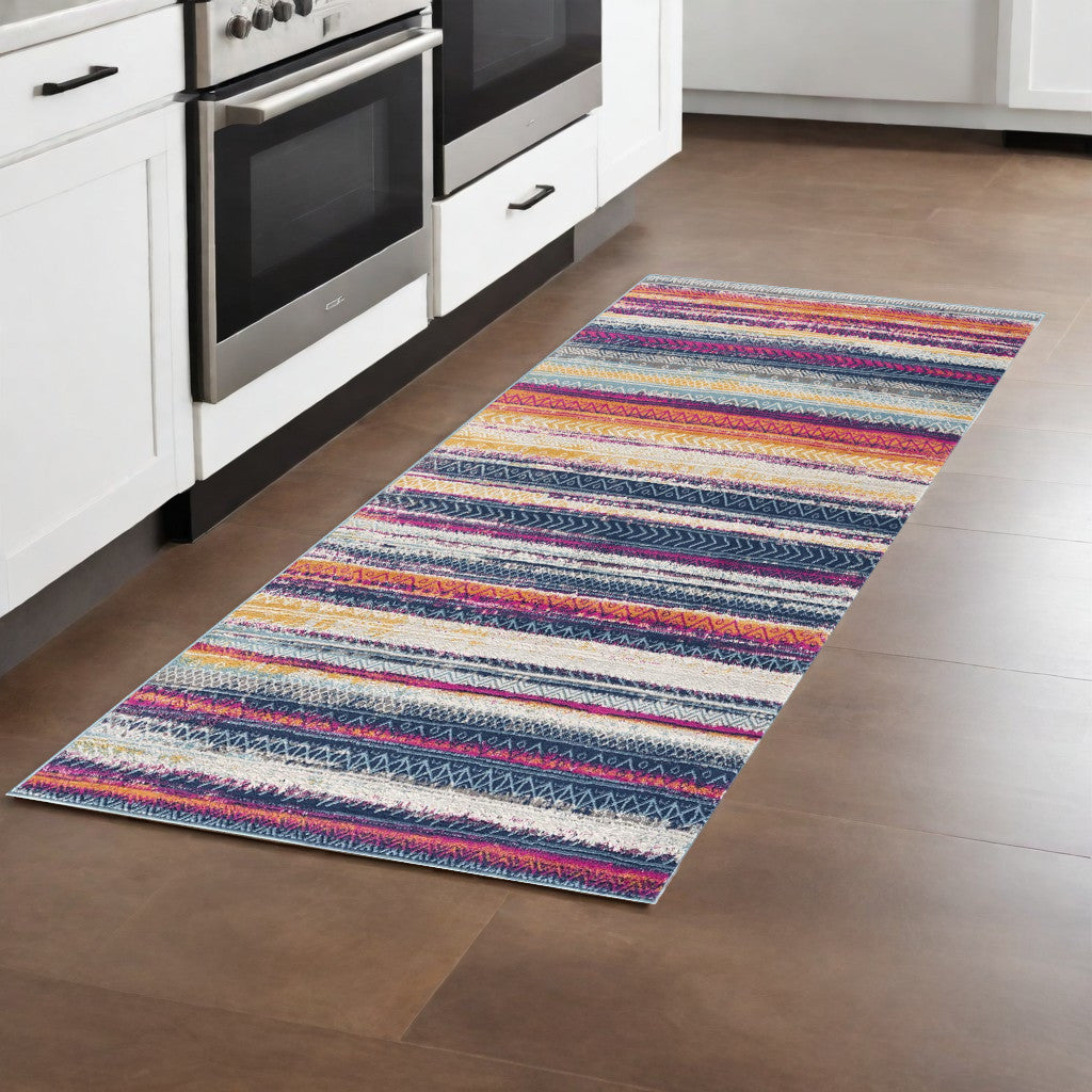 2’ X 5’ Multicolor Irregular Striped Area Rug