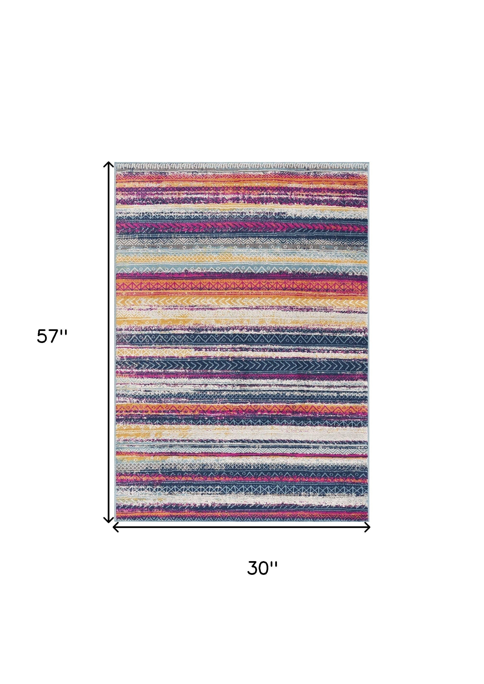 2’ X 5’ Multicolor Irregular Striped Area Rug