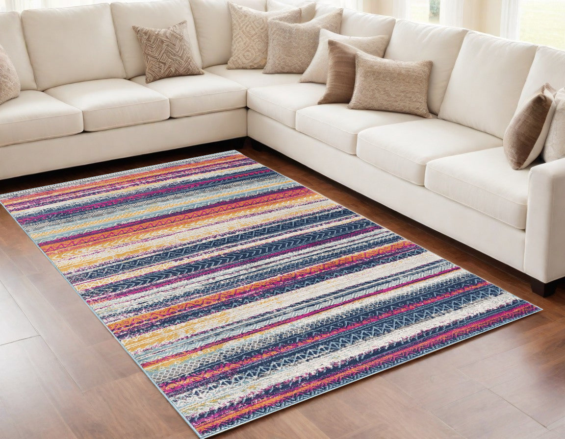 2’ X 5’ Multicolor Irregular Striped Area Rug