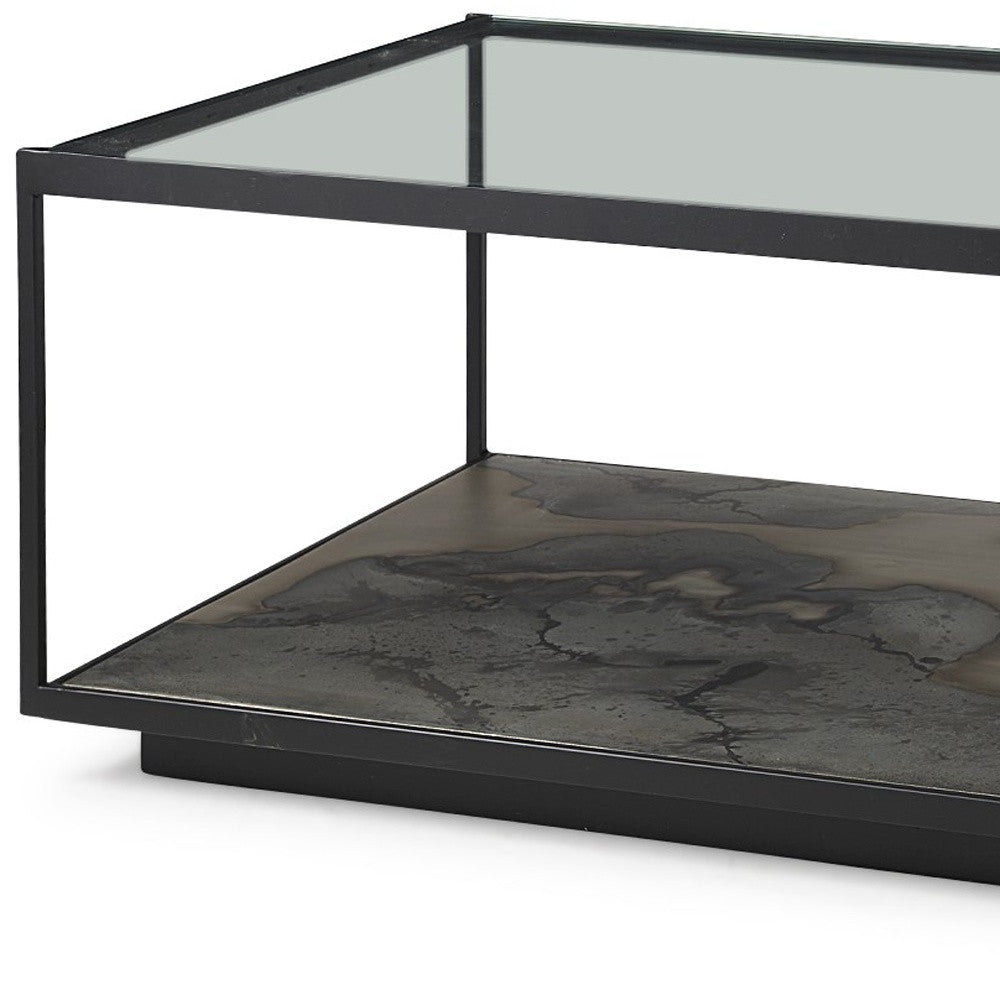 48" Clear And Black Glass Coffee Table With Shelf