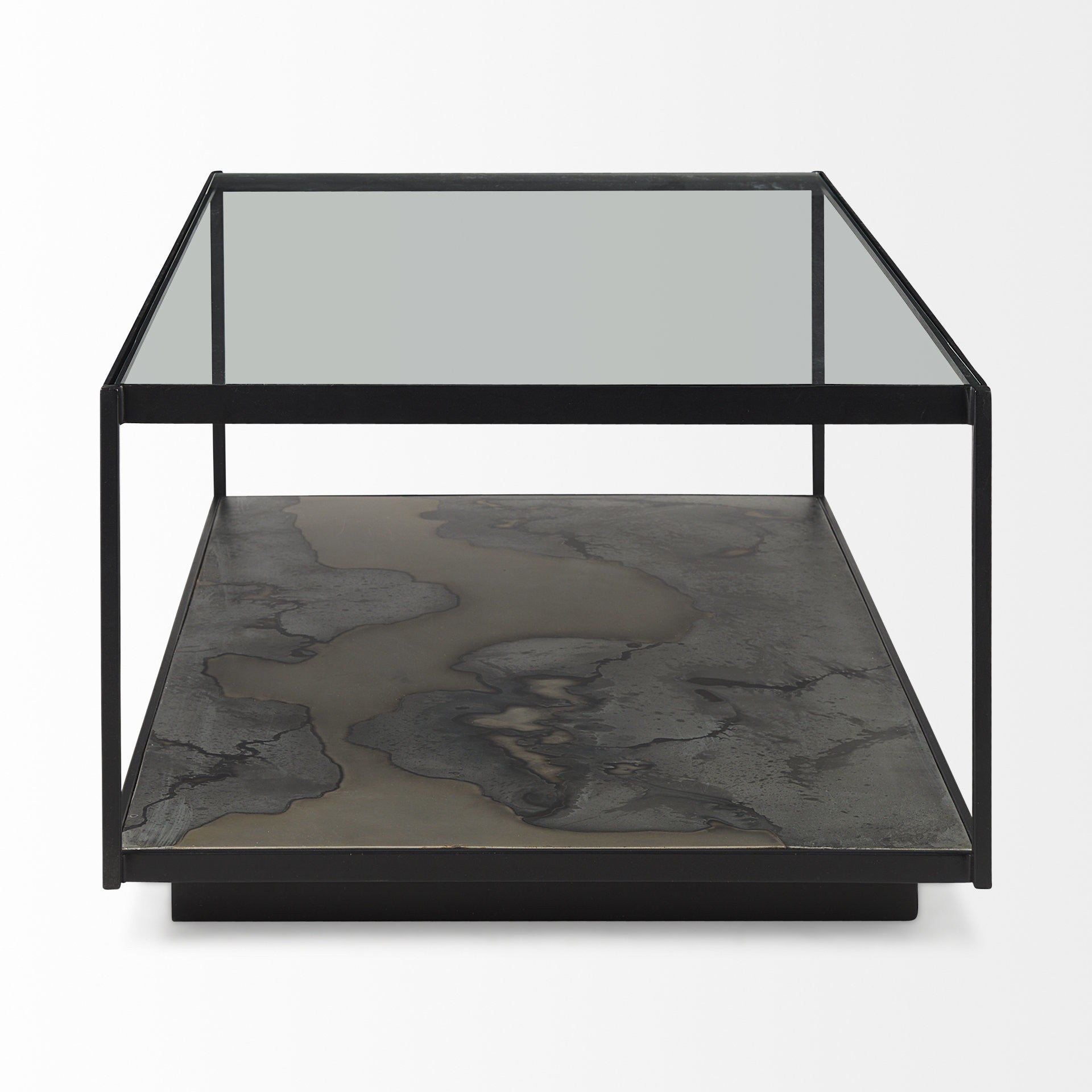 48" Clear And Black Glass Coffee Table With Shelf