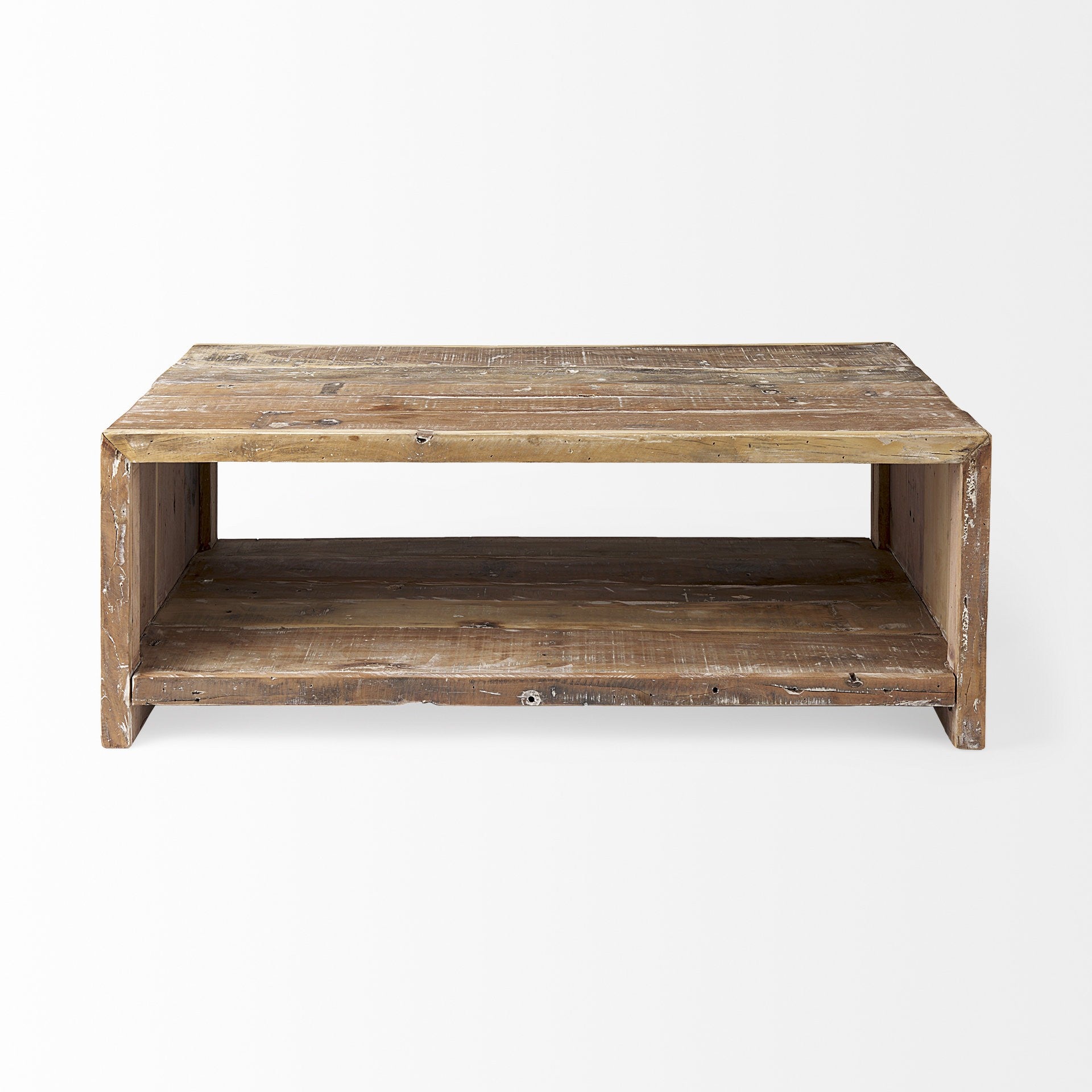48" Natural Solid Wood Coffee Table With Shelf