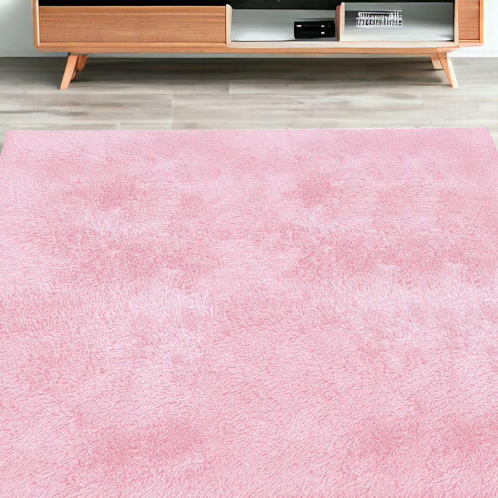 4' X 5' Pink Shag Power Loom Area Rug