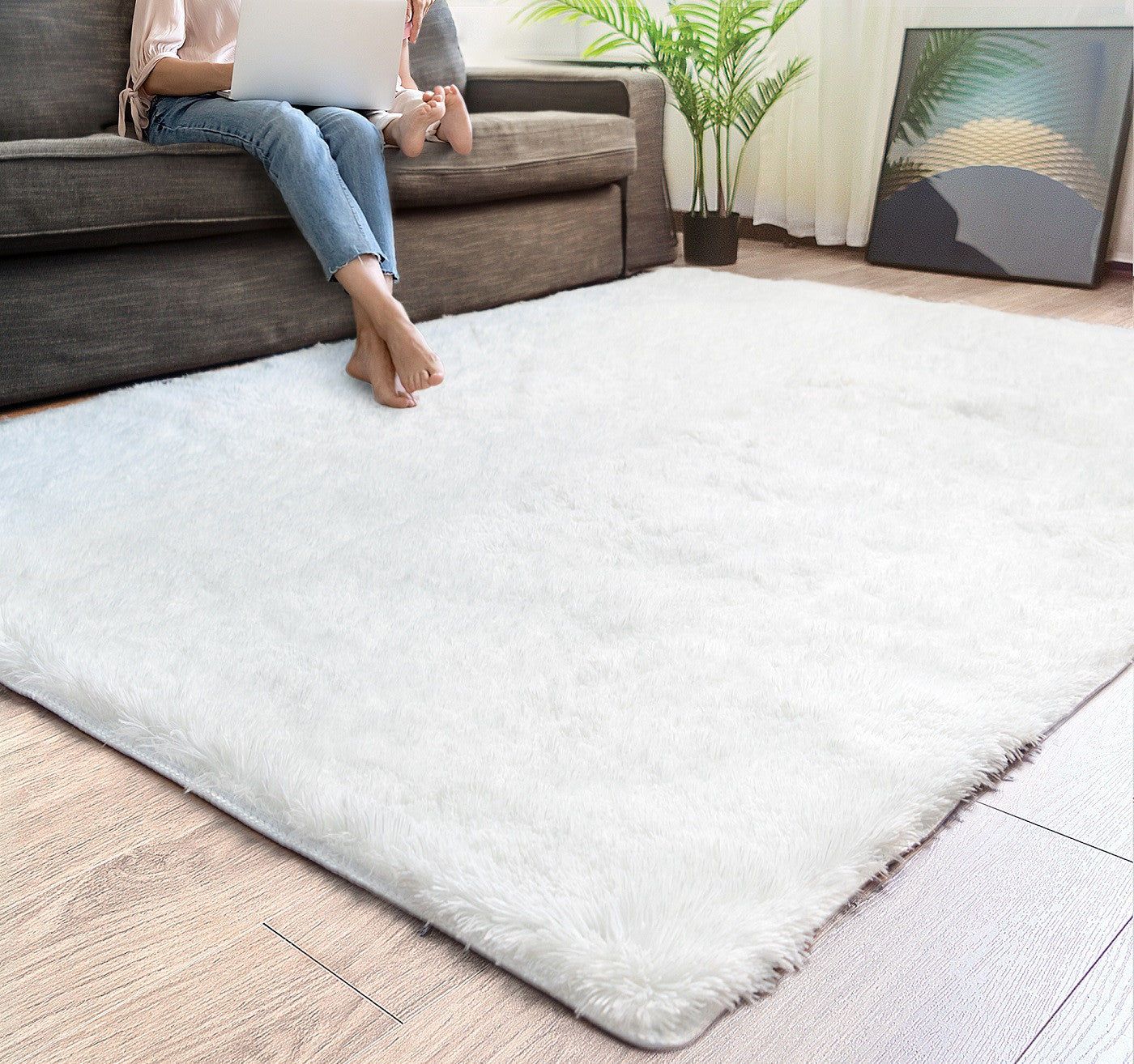 4' X 5' White Power Loom Area Rug