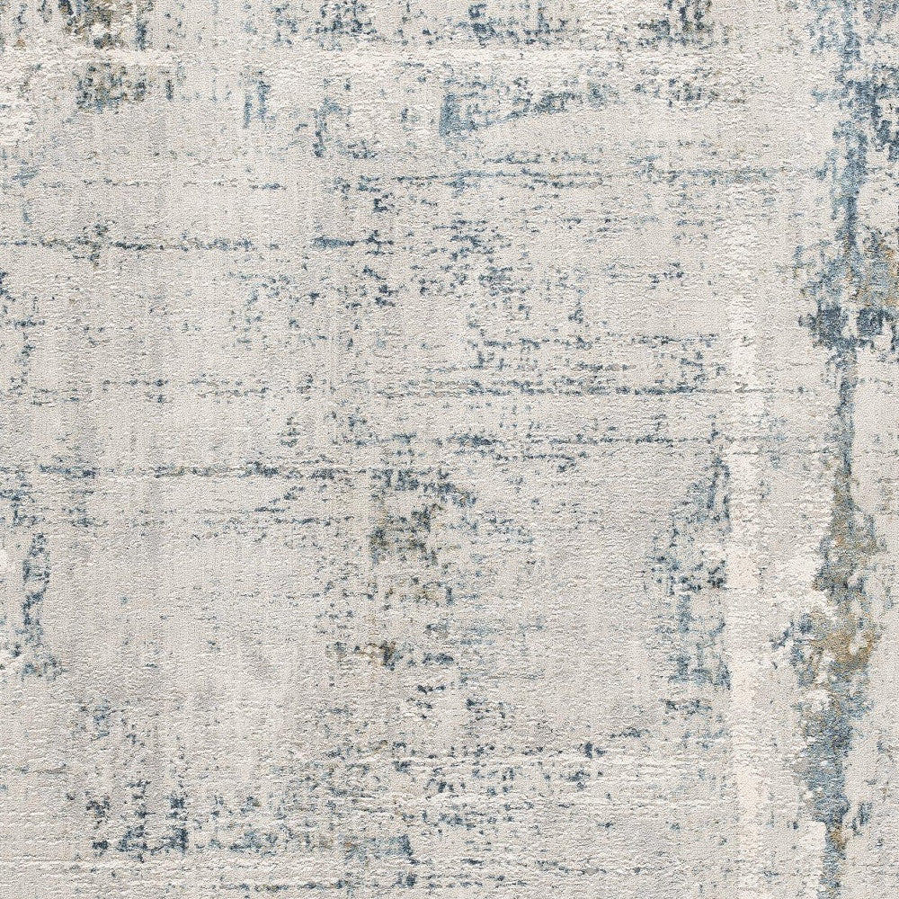 4’ X 6’ Ivory And Blue Abstract Distressed Area Rug