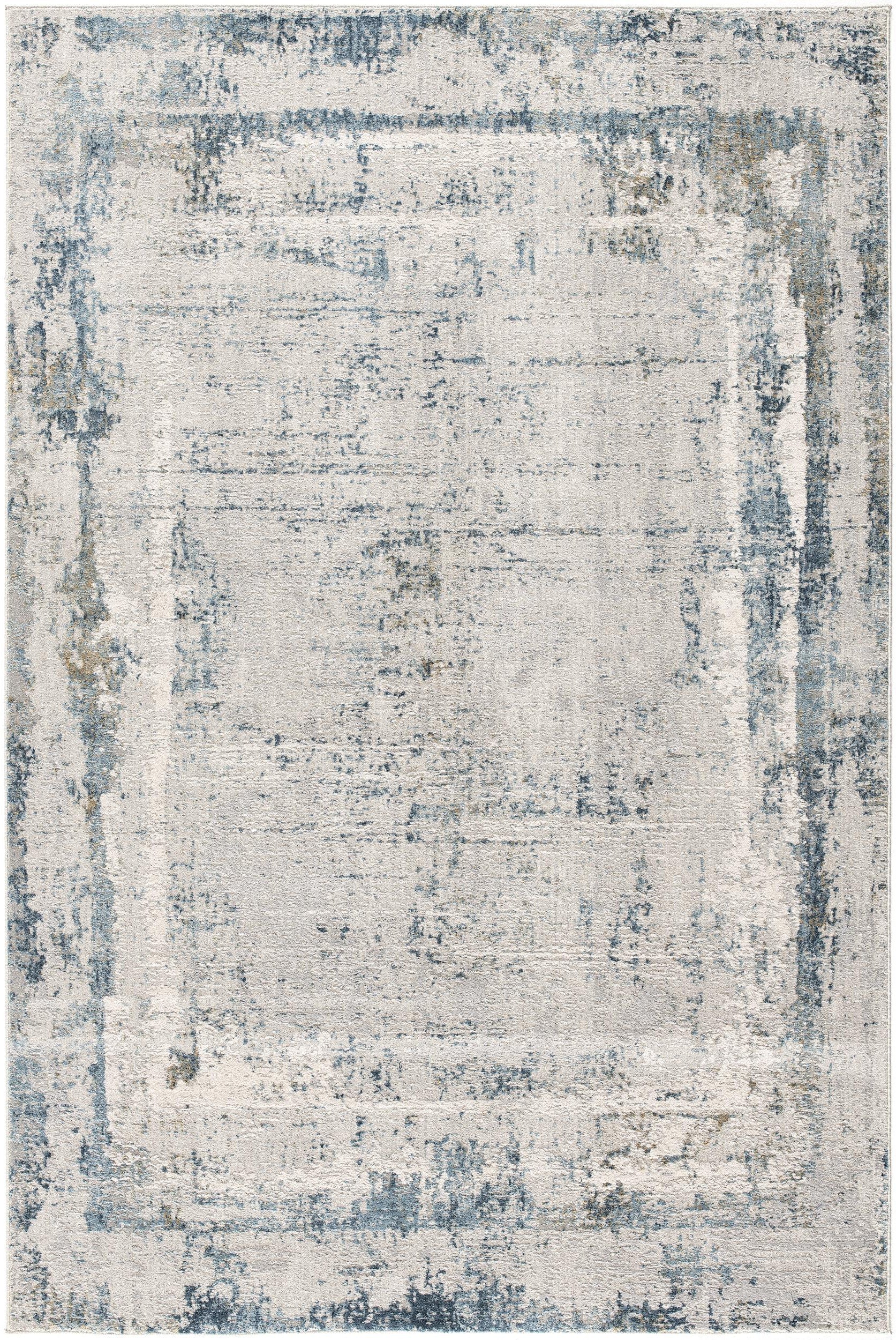 4’ X 6’ Ivory And Blue Abstract Distressed Area Rug