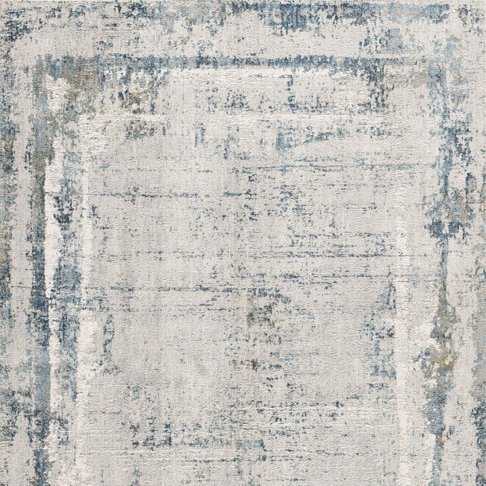 4’ X 6’ Ivory And Blue Abstract Distressed Area Rug