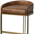 29" Brown Leather And Antiqued Brass Metal Low Back Bar Height Bar Chair