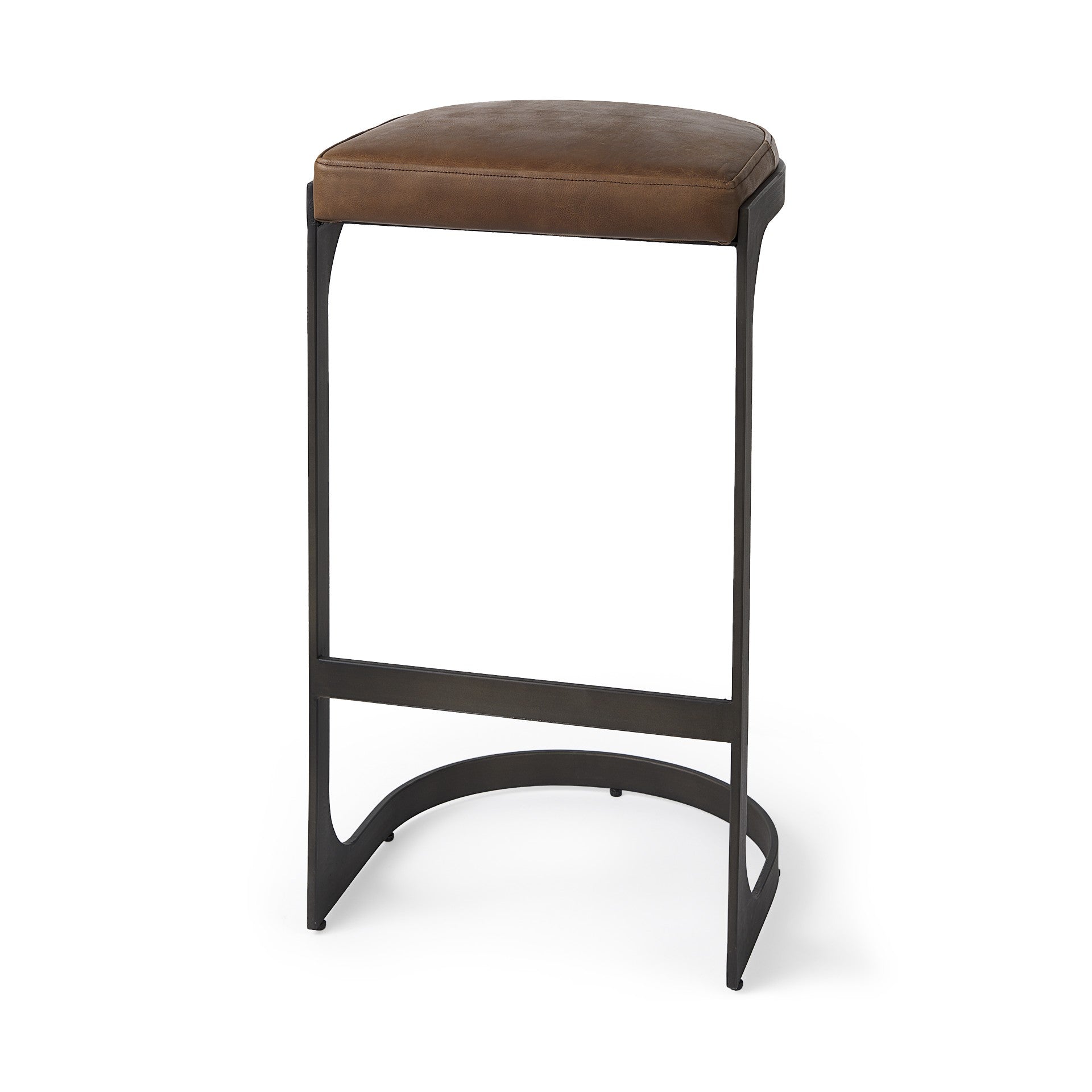 35" Medium Brown Iron Backless Bar Chair